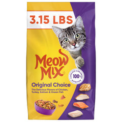 Meow Mix Original Choice bag front highlights balanced adult cat nutrition.