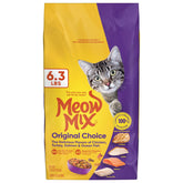 Meow Mix Original Choice dry cat food 6.3 lb bag front shows balanced nutrition for daily meals.