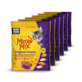 Meow Mix Original Choice packaging front shows six-pack convenience for adult cat meals