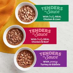 Meow Mix Tender Favorites turkey-giblets-in-sauce cup with savory aroma