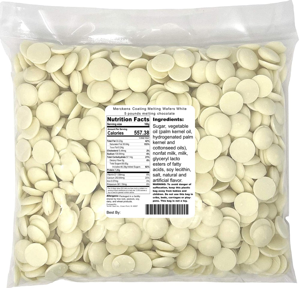 Merckens White coating wafers packaging ready for easy candy making.