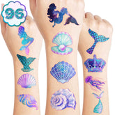 96PCS Mermaid Pre-Cut Temporary Tattoos: 8 sheets for party favors.