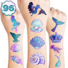 96PCS Mermaid Pre-Cut Temporary Tattoos: 8 sheets for party favors.