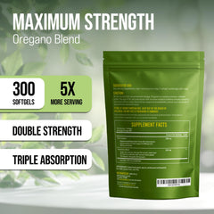Merryvita oregano oil capsules label showing organic, non-GMO ingredients