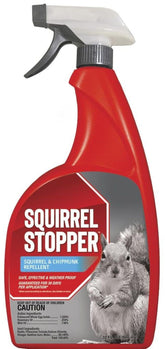 Messinas Squirrel Stopper spray protects bird feeders from squirrels and chipmunks.