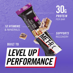 MET-Rx Big 100 Colossal bar close-up highlighting protein-packed blueberry cobbler