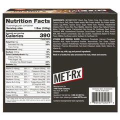 MET-Rx Big 100 Granola Bar nutrition facts highlighting protein and vitamins