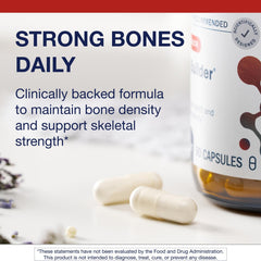 Metagenics Bone Builder Plus label shows 2000 IU Vitamin D3 for calcium absorption.