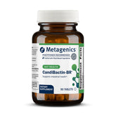 Metagenics CandiBactin-BR bottle and tablets ready for gut balance support.