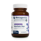 Metagenics MyoCalm Plus bottle front showing a calm wellness vibe.
