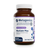Metagenics MyoCalm Plus passionflower bottle illustrates calming routine for stress relief