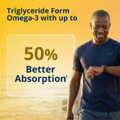 Metagenics OmegaGenics softgels on a clean surface with minimized aftertaste