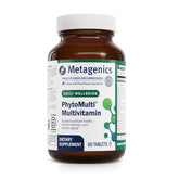 Metagenics PhytoMulti Without Iron bottle front highlights complete daily nutrition for energy and immune support.