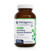 Metagenics UltraFlora Balance bottle shown for daily gut health and convenience.