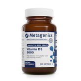 Metagenics Vitamin D3 5000 IU softgel bottle, high potency for daily support