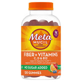 Metamucil fiber gummies bottle closeup with citrus berry flavor and sugar-free formula.