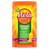 Metamucil Premium Blend orange powder tub shows daily fiber option for digestive comfort