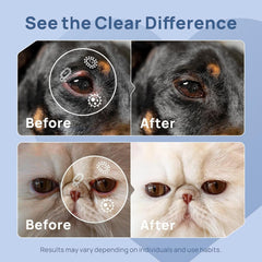 METEPET eye-care application on a cat demonstrates routine use.