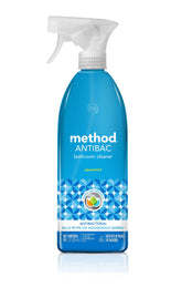 Method antibacterial bathroom cleaner spearmint bottle keeps surfaces clean and fresh.