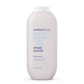 Method Simply Nourish bottle highlights PCR plastic packaging for eco-friendly daily cleansing.