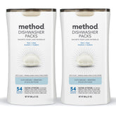 Method dishwasher packs fragrance-free tub showing resealable packaging for easy storage and use