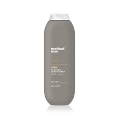 Method Men 2in1 cedar-cypress bottle front shows quick cleansing and conditioning