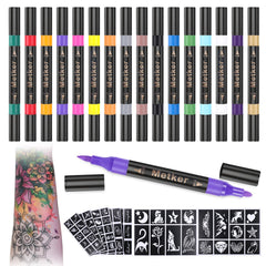 Metker temporary tattoo markers in 16 colors for vibrant skin art.