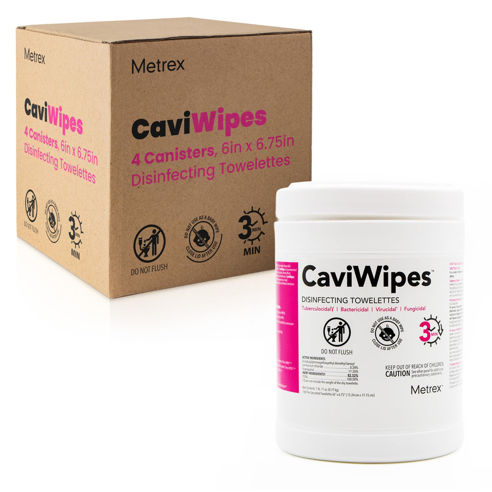 Metrex CaviWipes canister with 160 disinfecting towelettes for fast, convenient surface disinfection