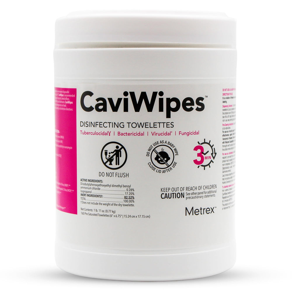 Metrex CaviWipes canister with pre-saturated towelettes for fast, reliable surface disinfection