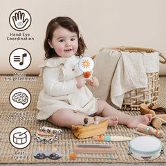 Meytccve wooden shakers and rattles encourage joyful percussion exploration.