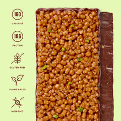 Mezcla Puff Crispy Bar ingredient closeup; pea crisps and quinoa base.