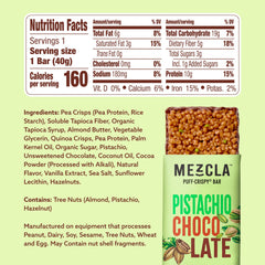Mezcla Puff Crispy Bar pistachio chocolate texture closeup; airy crunch.