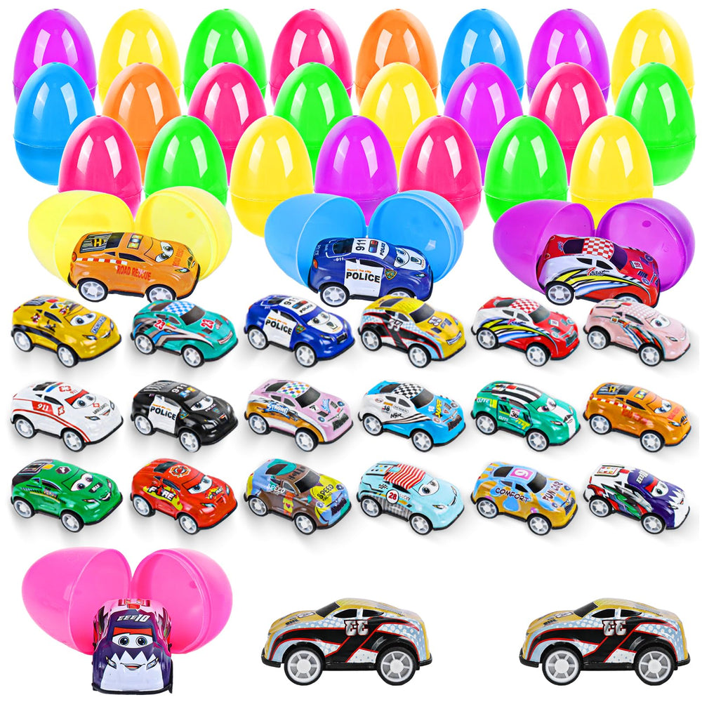 MEZHOBBY 24-pack Easter eggs with pull-back cars for exciting egg hunts