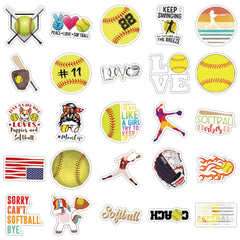 MFUXU softball stickers on laptop, removable without residue.