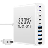 MGRNPONY 320W USB-C charger block, front view, rapid laptop and phone charging