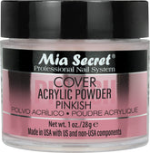 Mia Secret Cover Pinkish acrylic powder bottle shows creamy consistency for precise application.