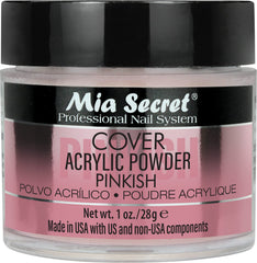 Mia Secret Cover Pinkish acrylic powder bottle shows creamy consistency for precise application.