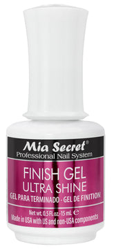 Mia Secret UV Finish Gel Top Coat bottle close-up with high-gloss shine