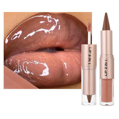 MiaSarah dual-ended lip liner and gloss set for precise nude brown lip looks.