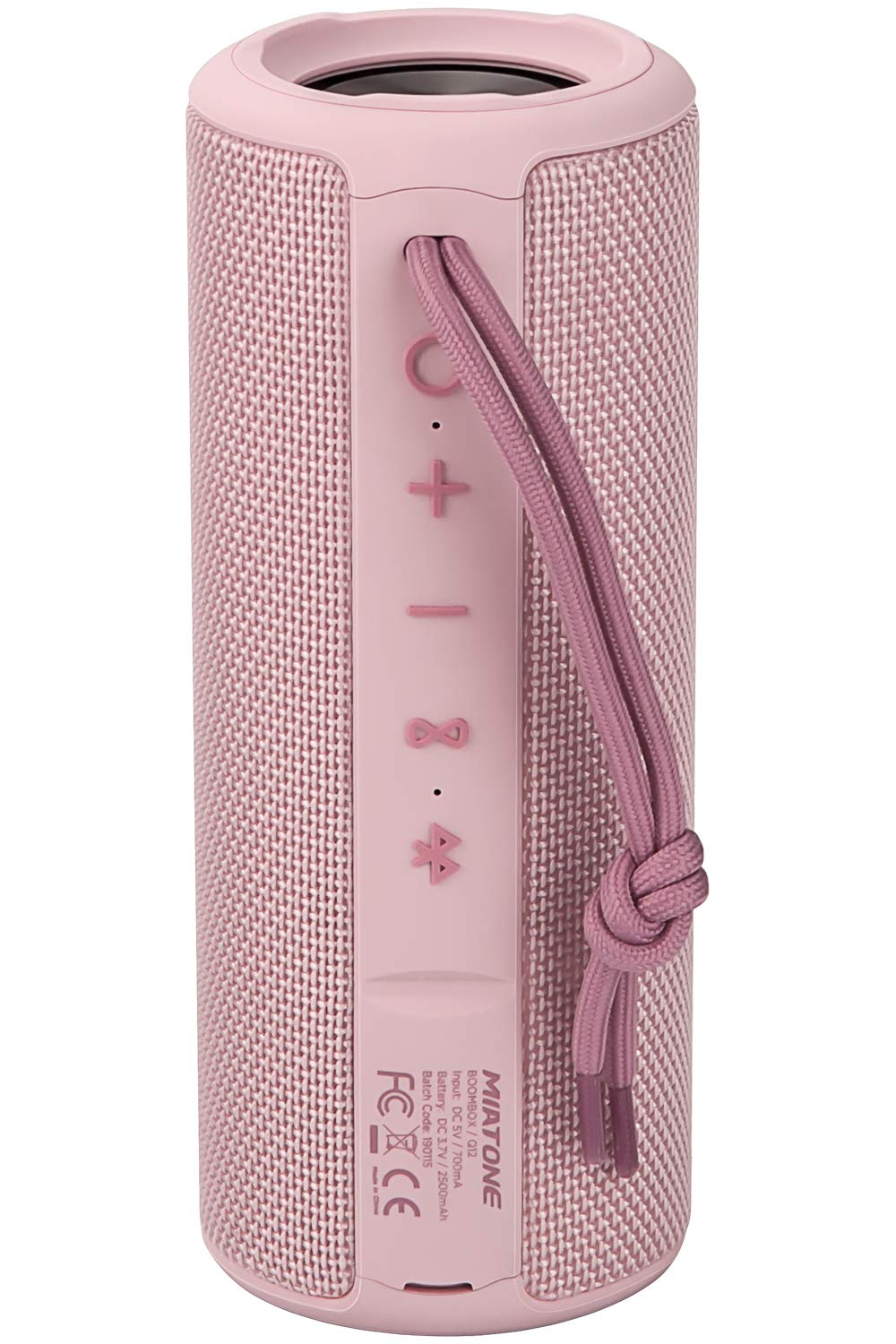 MIATONE Boombox pink front view with rugged grip for outdoor use.