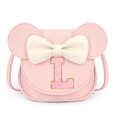 Mibasies pink toddler purse with letter L for personalized play and gifting.