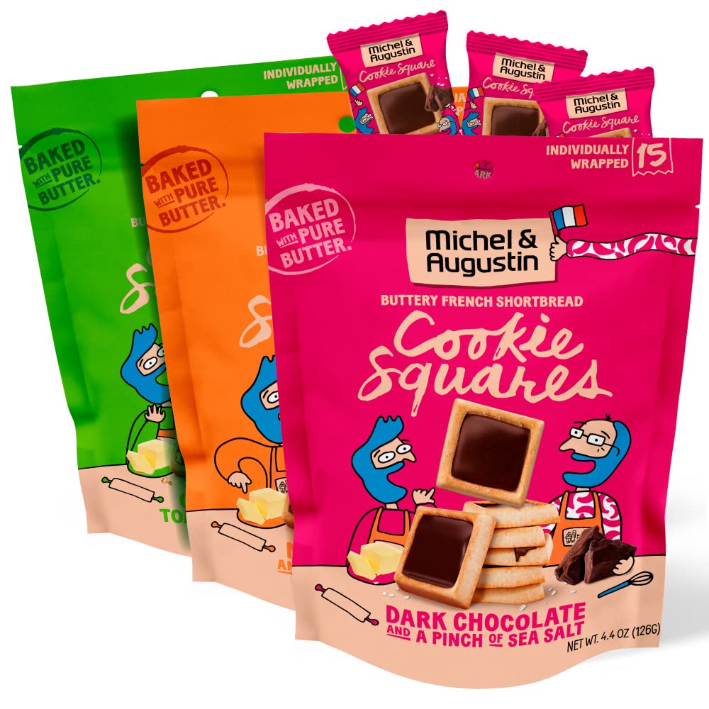 Michel et Augustin dark chocolate sea salt shortbread cookies for gourmet indulgence.