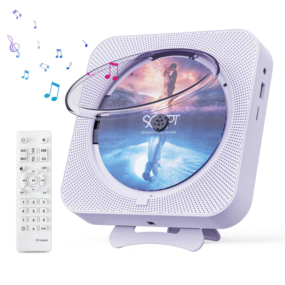 micocious portable CD player front view in purple for compact home listening.