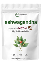 Micro Ingredients Ashwagandha softgels bottle with coconut MCT oil for enhanced absorption.