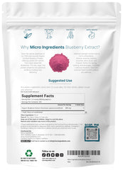 Micro Ingredients blueberry powder scoop ensures precise 800 mg serving for shakes.