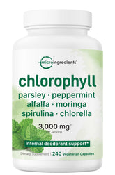Micro Ingredients Chlorophyll Super Greens bottle with capsules for daily wellness.