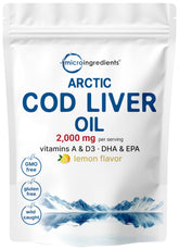 Micro Ingredients cod liver oil softgels in lemon flavor bottle for easy omega-3 intake.