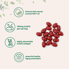 Micro Ingredients CoQ10 bottle featuring coconut MCT oil for better absorption.