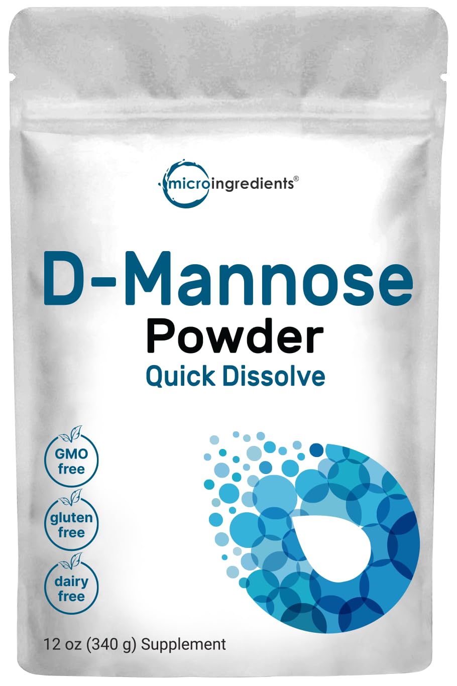Micro Ingredients D Mannose powder container highlighting pure formula for urinary tract support