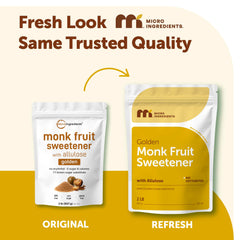 Micro Ingredients Golden Monk Fruit Sweetener poured into coffee for zero-calorie sweetness.